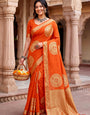 Radiant Orange Banarasi Khadi Silk Saree With Lovely Blouse Piece