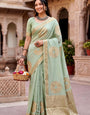 Prodigal Pista Banarasi Khadi Silk Saree With Scrumptious Blouse Piece