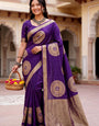 Lustrous Purple Banarasi Khadi Silk Saree With Designer Blouse Piece