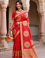 Winsome Red Banarasi Khadi Silk Saree With Flameboyant Blouse Piece