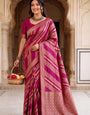Cynosure Dark Pink Banarasi Khadi Silk Saree With Unique Blouse Piece