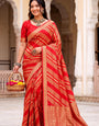 Super classy Red Banarasi Khadi Silk Saree With Invaluable Blouse Piece
