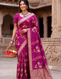 Gleaming Dark Pink Banarasi Khadi Silk Saree With Grandiose Blouse Piece