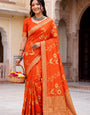 Palimpsest Orange Banarasi Khadi Silk Saree With Aplomb Blouse Piece