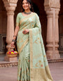 Verdant Pista Banarasi Khadi Silk Saree With Mellifluous Blouse Piece