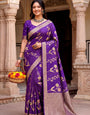 Skinny Purple Banarasi Khadi Silk Saree With Incomparable Blouse Piece