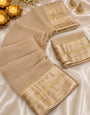 Scrumptious Beige Banarasi Viscose Silk Saree With Elision Blouse Piece
