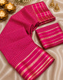 Enchanting Dark Pink Banarasi Viscose Silk Saree With Ailurophile Blouse Piece