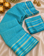 Supernal Firozi Banarasi Viscose Silk Saree With Invaluable Blouse Piece