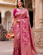 Ideal Dark Pink Khadi Georgette Banarasi Silk Saree With Whimsical Blouse Piece
