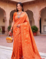 Luminous Orange Khadi Georgette Banarasi Silk Saree With Demesne Blouse Piece