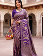 Energetic Purple Khadi Georgette Banarasi Silk Saree With Gleaming Blouse Piece