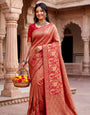 Glorious Red Khadi Georgette Banarasi Silk Saree With Enigmatic Blouse Piece