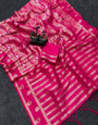 Appealing Dark Pink Khadi Georgette Banarasi Silk Saree With Fairytale Blouse Piece