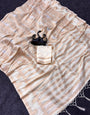 Smashing Off White Khadi Georgette Banarasi Silk Saree With Gratifying Blouse Piece