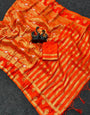 Jubilant Orange Khadi Georgette Banarasi Silk Saree With Assemblage Blouse Piece