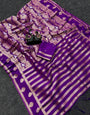 Charismatic Purple Khadi Georgette Banarasi Silk Saree With Innovative Blouse Piece