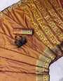 Forbearance Brown Pure Banarasi Silk Saree With Gorgeous Blouse Piece