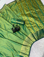 Lagniappe Green Pure Banarasi Silk Saree With Magnificat Blouse Piece