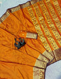 Murmurous Mustard Pure Banarasi Silk Saree With Fantabulous Blouse Piece