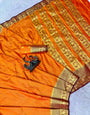 Extraordinary Orange Pure Banarasi Silk Saree With Demure Blouse Piece