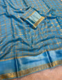 Cynosure Firozi Banarasi Viscose Silk Saree With Sensational Blouse Piece