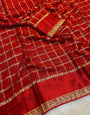 Designer Red Banarasi Viscose Silk Saree With Exquisite Blouse Piece