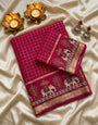 Groovy Dark Pink Banarasi Viscose Silk Saree With Eloquence Blouse Piece