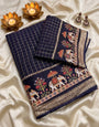 Alluring Navy Blue Banarasi Viscose Silk Saree With Flattering Blouse Piece