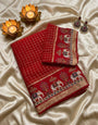 Prodigal Red Banarasi Viscose Silk Saree With Flaunt Blouse Piece