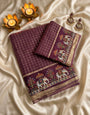 Fragrant Wine Banarasi Viscose Silk Saree With Confounding Blouse Piece