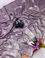 Dazzling Lavender Banarasi Tissue Silk Saree With Nectarous Blouse Piece