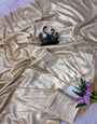 Profuse Beige Banarasi Tissue Silk Saree With Lustrous Blouse Piece