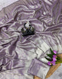 Embrocation Lavender Banarasi Tissue Silk Saree With Mellifluous Blouse Piece
