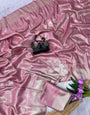 Moiety Pink Banarasi Tissue Silk Saree With Rhapsody Blouse Piece