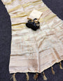 Impressive Beige Khadi Georgette Banarasi Silk Saree With Allure Blouse Piece