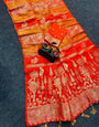 Exuberant Orange Khadi Georgette Banarasi Silk Saree With Marvellous Blouse Piece
