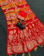 Ebullience Red Khadi Georgette Banarasi Silk Saree With Ravishing Blouse Piece