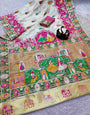 Adoring Beige Pashmina Saree With Designer Blouse Piece