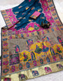 Bucolic Navy Blue Pashmina Saree With Preferable Blouse Piece