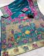 Nebula Rama Pashmina Saree With Resonant Blouse Piece