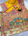 Pulsating Yellow Pashmina Saree With Opulent Blouse Piece