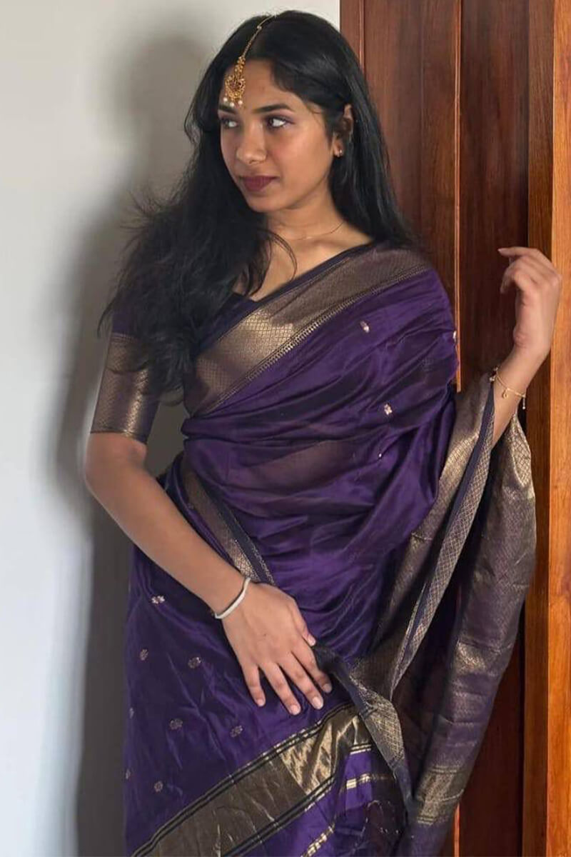 Gratifying Purple Cotton Silk Saree With Energetic Blouse Piece