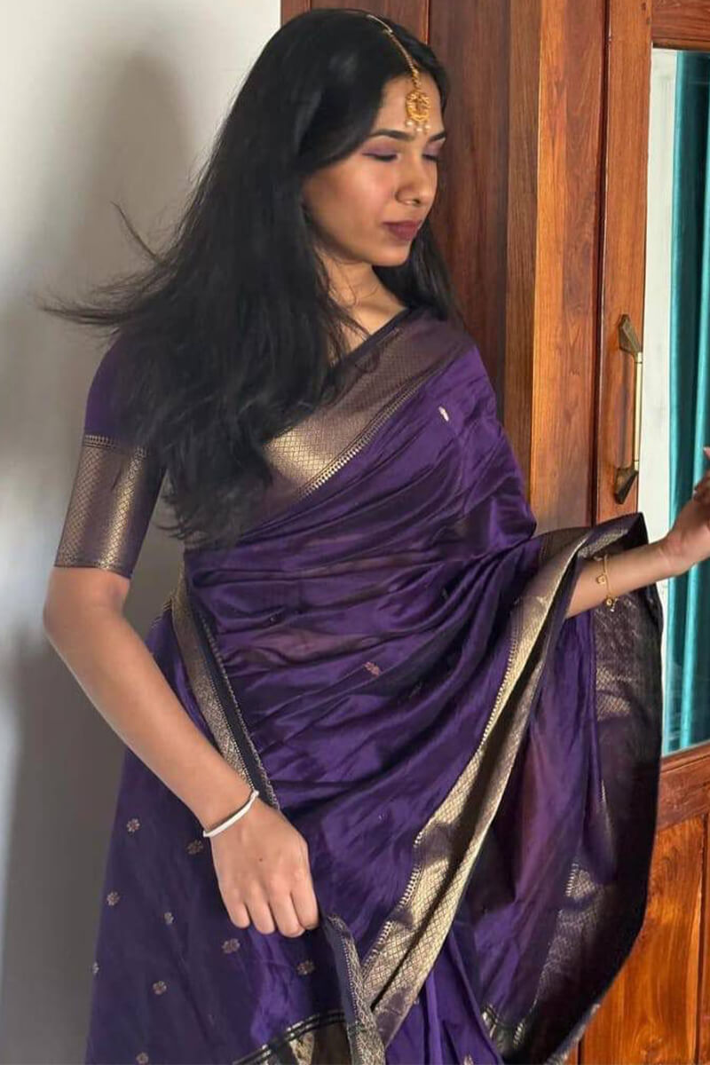 Gratifying Purple Cotton Silk Saree With Energetic Blouse Piece