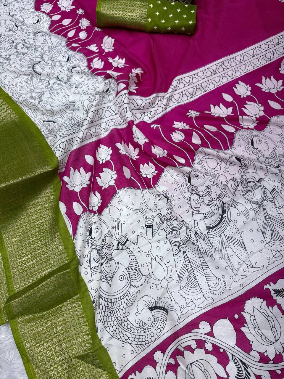 Conflate Dark Pink Digital Printed Dola Silk Saree With Beauteous Blouse Piece