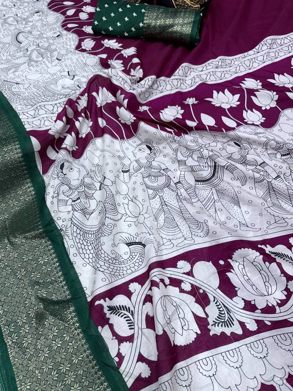 Redolent Purple Digital Printed Dola Silk Saree With Murmurous Blouse Piece