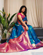 Charismatic Blue Soft Banarasi Silk Saree With Scintillating Blouse Piece