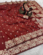 Demesne Maroon Soft Banarasi Silk Saree With Groovy Blouse Piece
