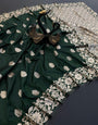 Blissful Dark Green Soft Banarasi Silk Saree With Bewitching Blouse Piece