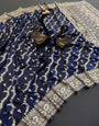 Quintessential Navy Blue Soft Banarasi Silk Saree With Exuberant Blouse Piece